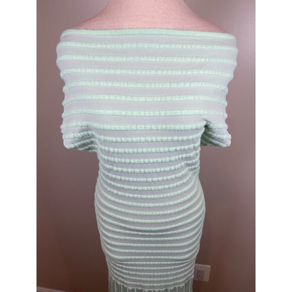 Alexis Marce Off the Shoulder Knit Mint Green Striped Maxi Dress Size Large - Picture 5 of 11